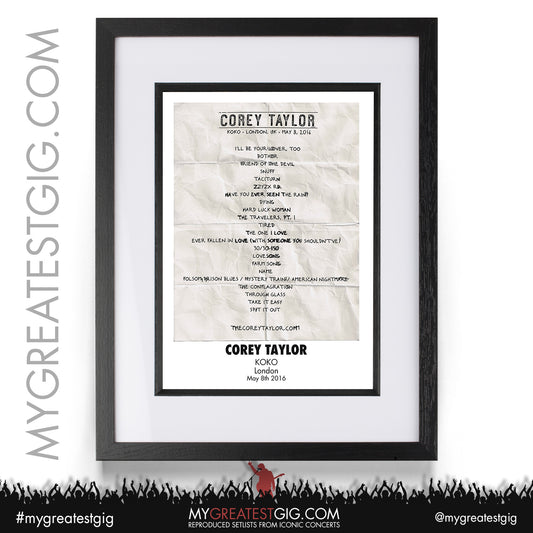 Corey Taylor - London - May 8th 2016 Recreated Setlist Poster
