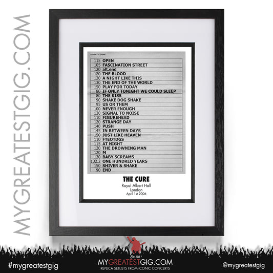 The Cure - Royal Albert Hall - April 1st 2006 Replica Setlist Poster
