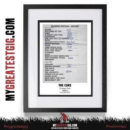 The Cure - Festival Summer 2026 - Replica Setlist Posters