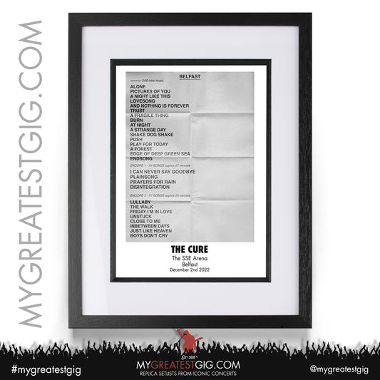 The Cure - Belfast - December 2nd 2022 Replica Setlist Poster