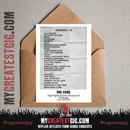 The Cure - Festival Summer 2026 - Replica Setlist Posters