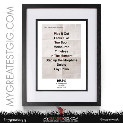 DMA's - Y Not Festival - July 29th 2017 Recreated Setlist Poster