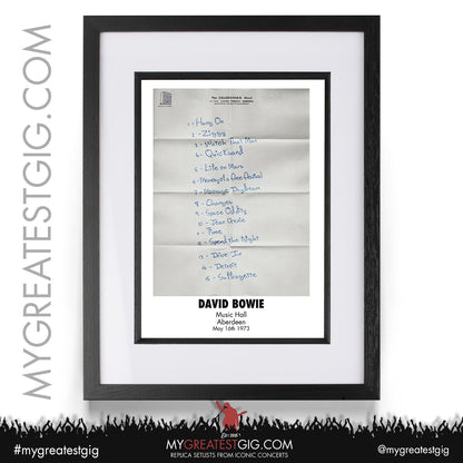 David Bowie - Aberdeen - May 16th 1973 Replica Setlist Poster