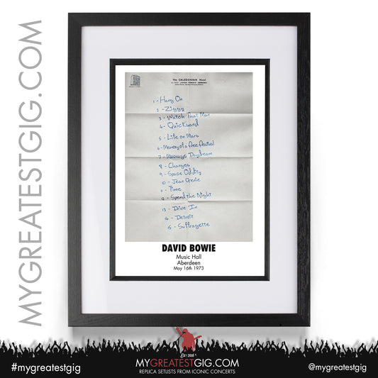 David Bowie - Aberdeen - May 16th 1973 Replica Setlist Poster