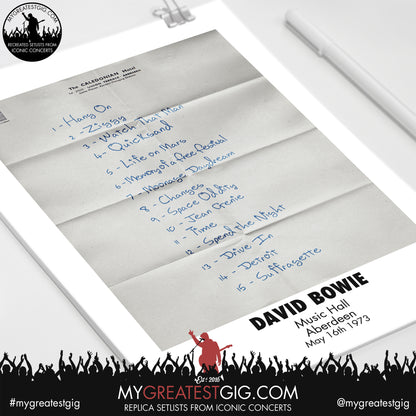 David Bowie - Aberdeen - May 16th 1973 Replica Setlist Poster