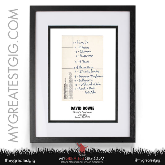 David Bowie - Glasgow - January 5th 1973 Replica Setlist Poster