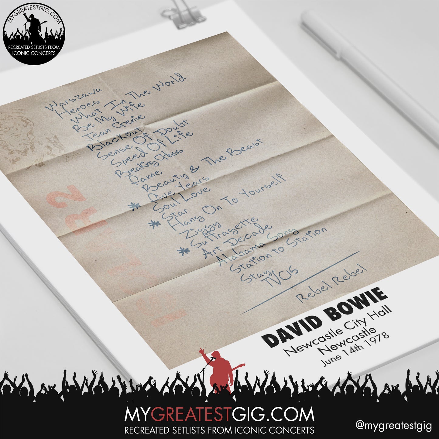 David Bowie - Newcastle - June 14th 1978 Recreated Setlist Poster