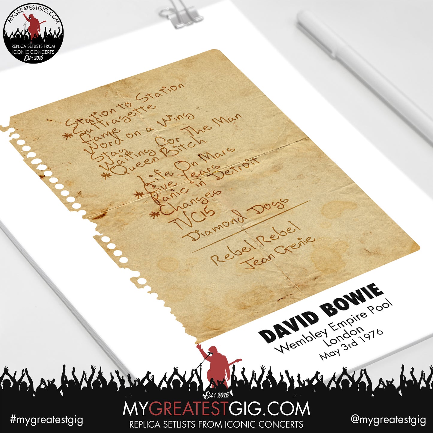 David Bowie - London - May 3rd 1976 Replica Setlist Poster