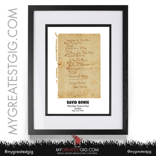 David Bowie - London - May 3rd 1976 Replica Setlist Poster
