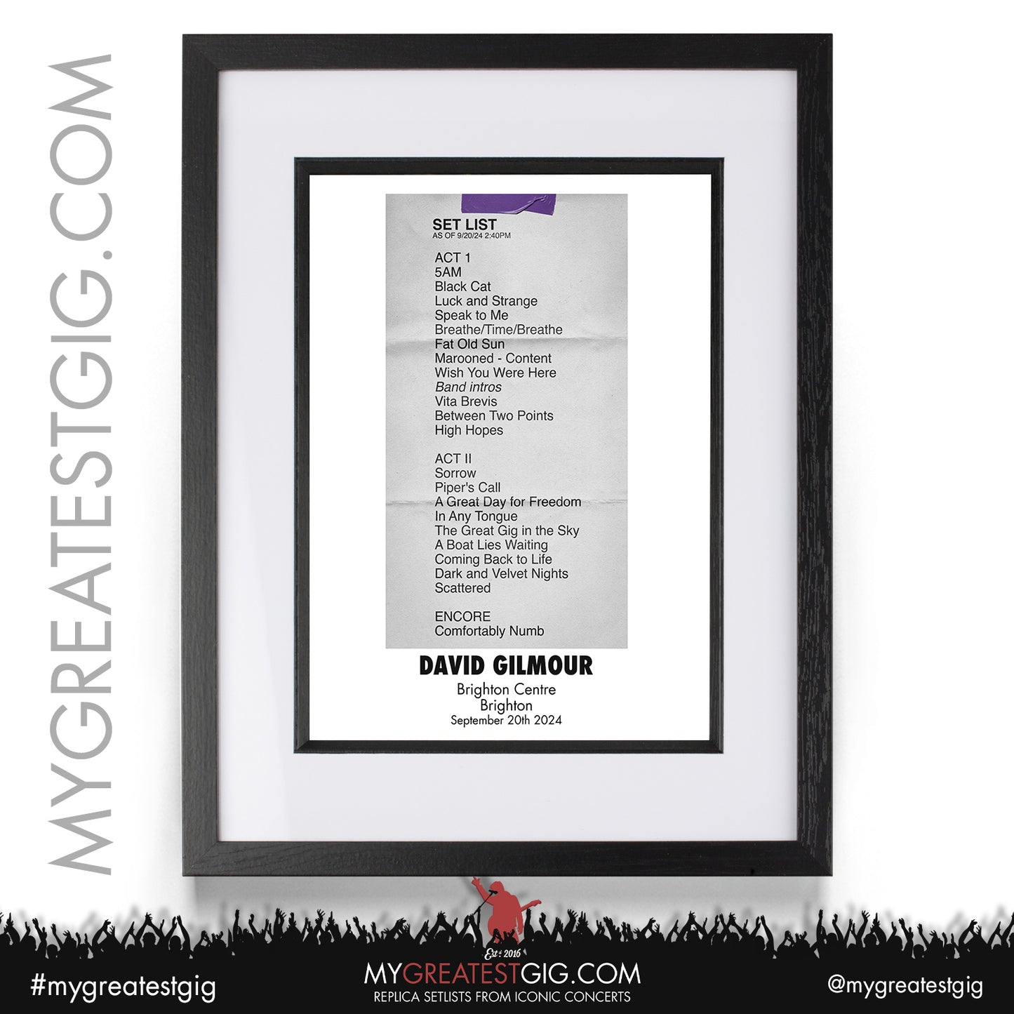 David Gilmour - Brighton - September 20th 2024 Replica Setlist Poster