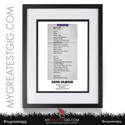 David Gilmour - Brighton - September 20th 2024 Replica Setlist Poster