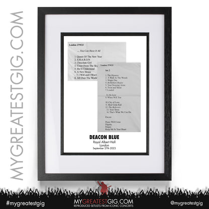 Deacon Blue - Albert Hall - September 27th 2023 Recreated Setlist Poster