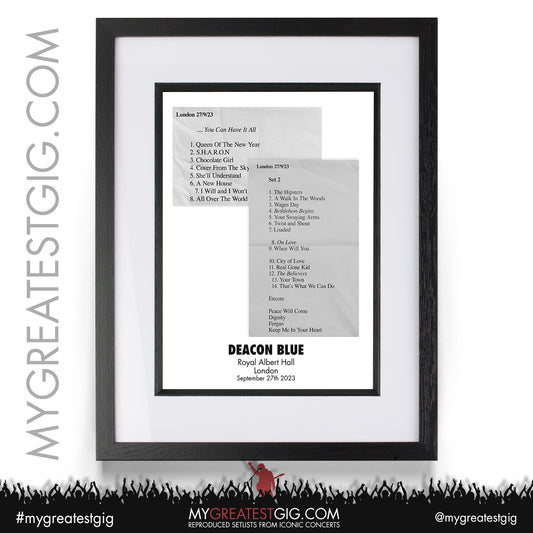 Deacon Blue - Albert Hall - September 27th 2023 Recreated Setlist Poster
