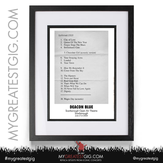 Deacon Blue - Scarborough - June 21st 2024 Replica Setlist Poster