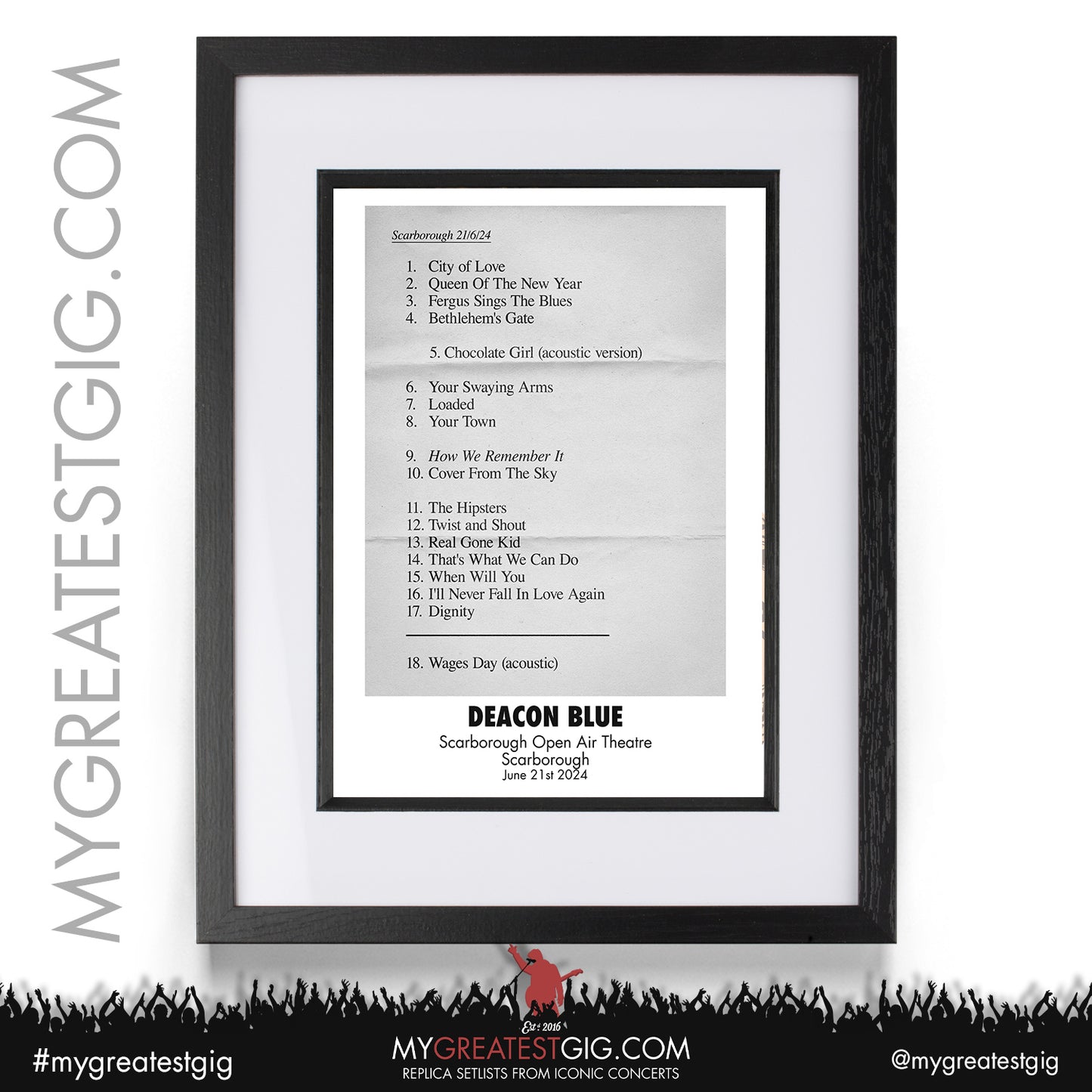 Deacon Blue - Scarborough - June 21st 2024 Replica Setlist Poster