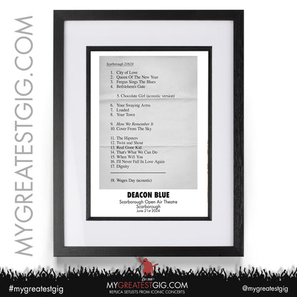 Deacon Blue - Scarborough - June 21st 2024 Replica Setlist Poster