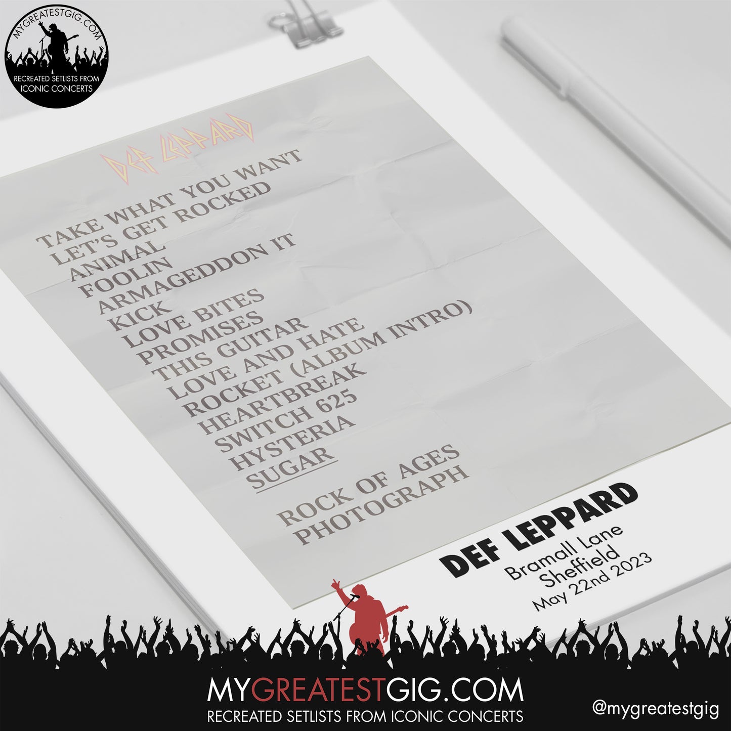 Def Leppard - Sheffield - May 22nd 2022 Recreated Setlist Poster