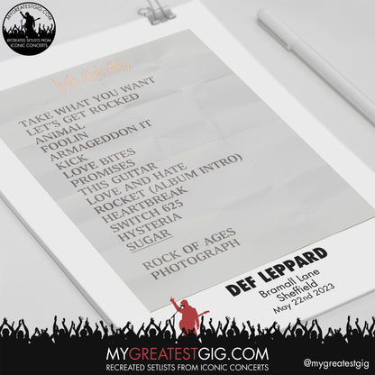 Def Leppard - Sheffield - May 22nd 2022 Recreated Setlist Poster