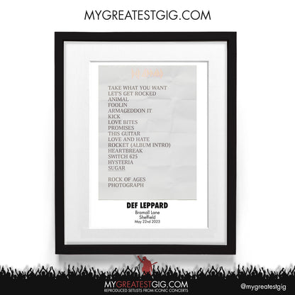 Def Leppard - Sheffield - May 22nd 2022 Recreated Setlist Poster