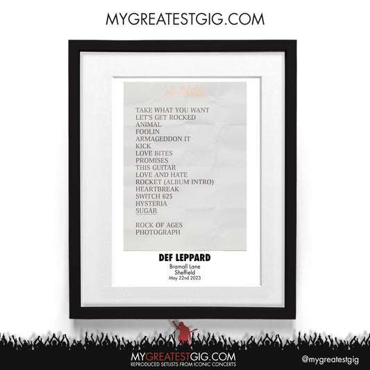 Def Leppard - Sheffield - May 22nd 2022 Recreated Setlist Poster
