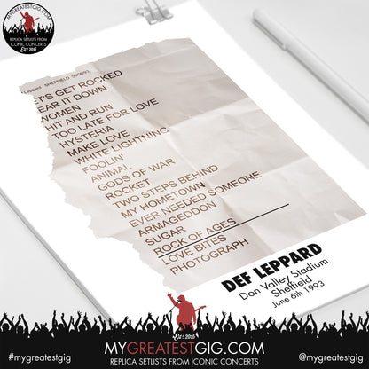 Def Leppard - Sheffield - June 6th 1993 Replica Setlist Poster