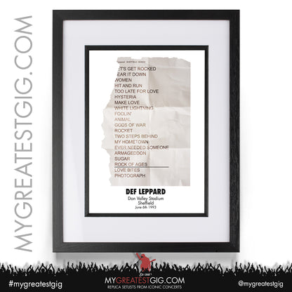 Def Leppard - Sheffield - June 6th 1993 Replica Setlist Poster