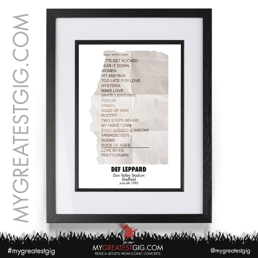 Def Leppard - Sheffield - June 6th 1993 Replica Setlist Poster