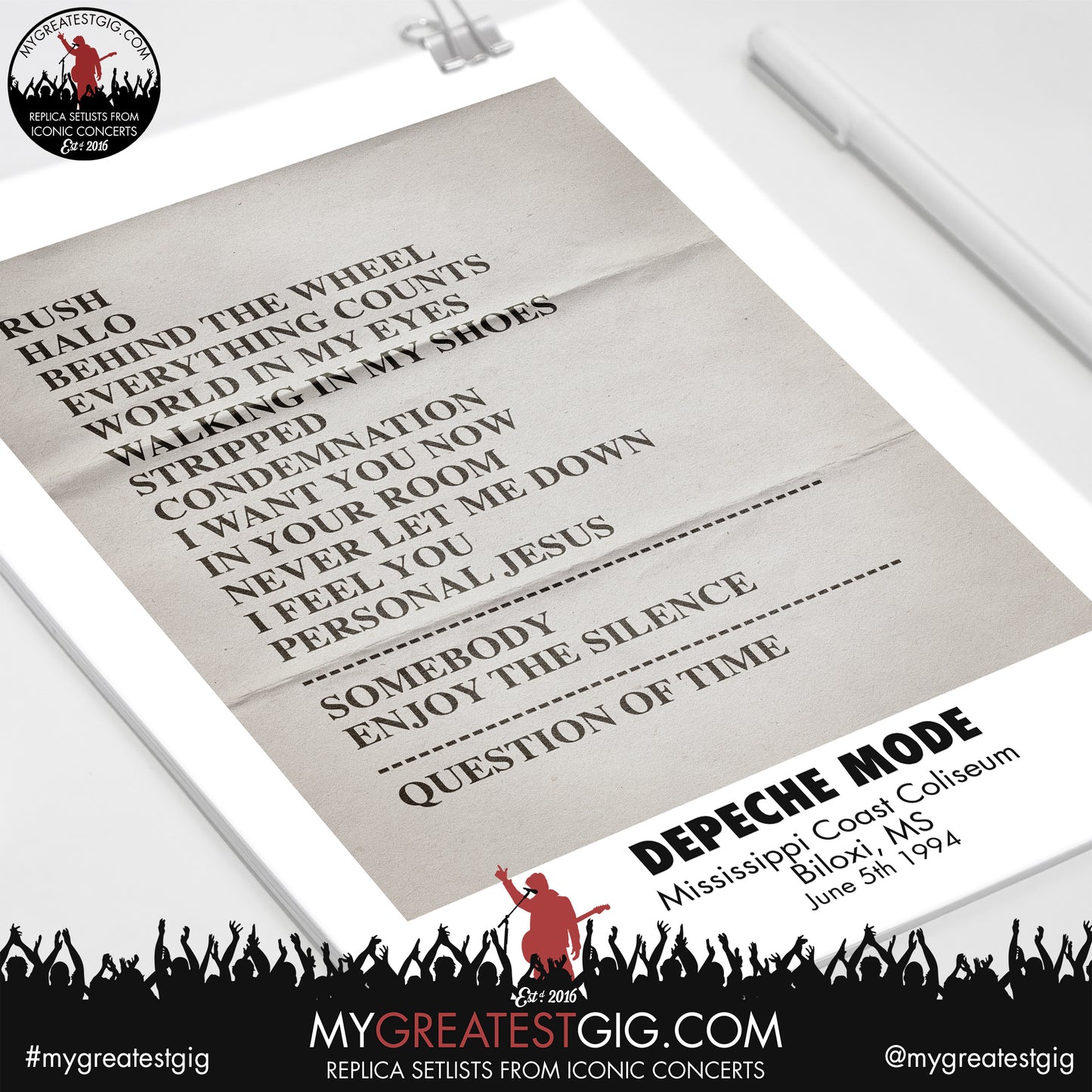 Depeche Mode - Biloxi - June 5th 1994 Replica Setlist Poster