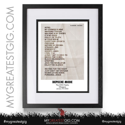 Depeche Mode - Glasgow - January 31st 2024 Replica Setlist Poster