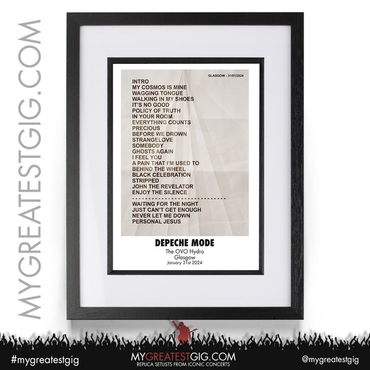Depeche Mode - Glasgow - January 31st 2024 Replica Setlist Poster