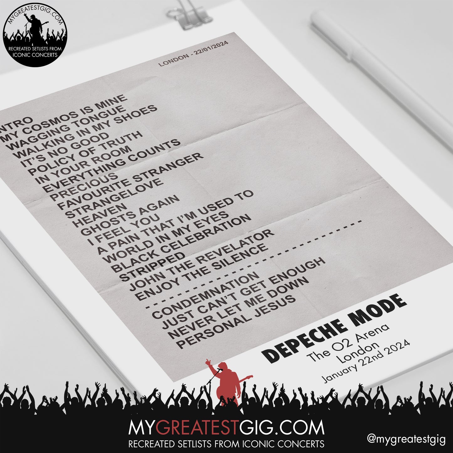 Depeche Mode - London - January 22nd 2024 Replica Setlist Poster