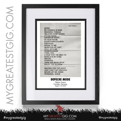 Depeche Mode - Oslo - August 11th 2023 Replica Setlist Poster