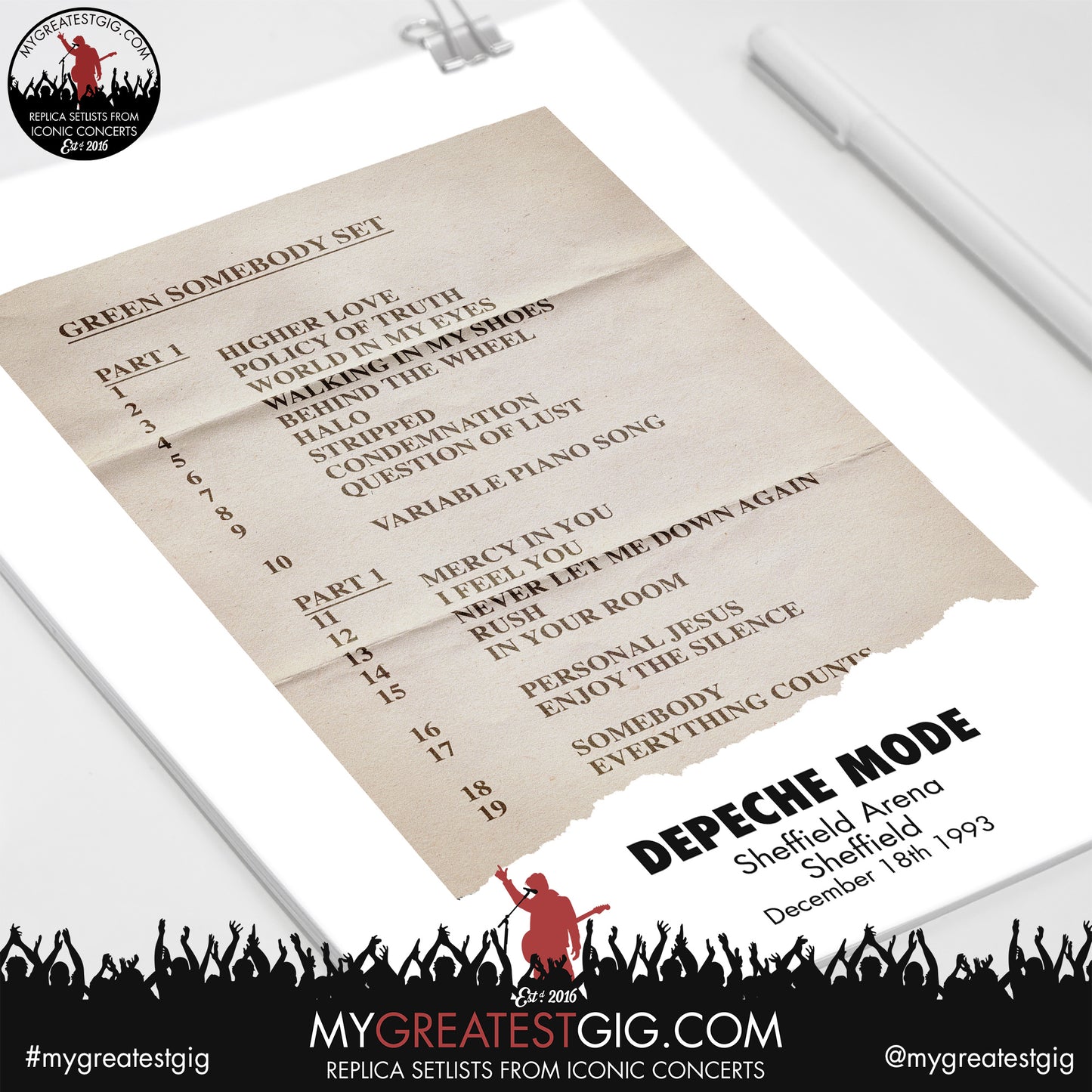 Depeche Mode - Sheffield - December 18th 1993 Replica Setlist Poster