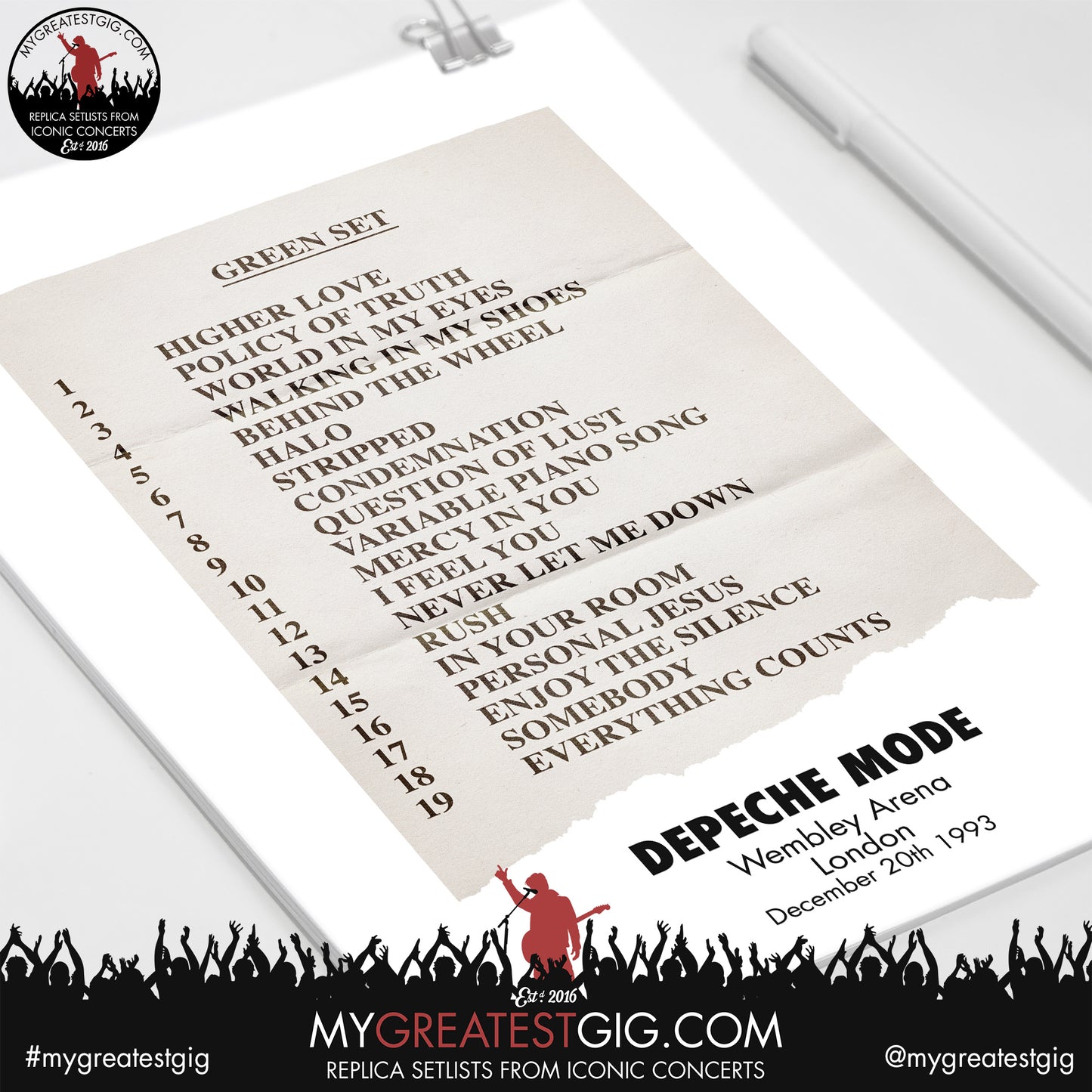 Depeche Mode - Wembley - December 20th 1993 Replica Setlist Poster