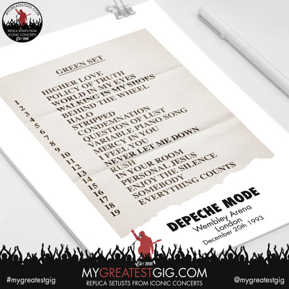 Depeche Mode - Wembley - December 20th 1993 Replica Setlist Poster