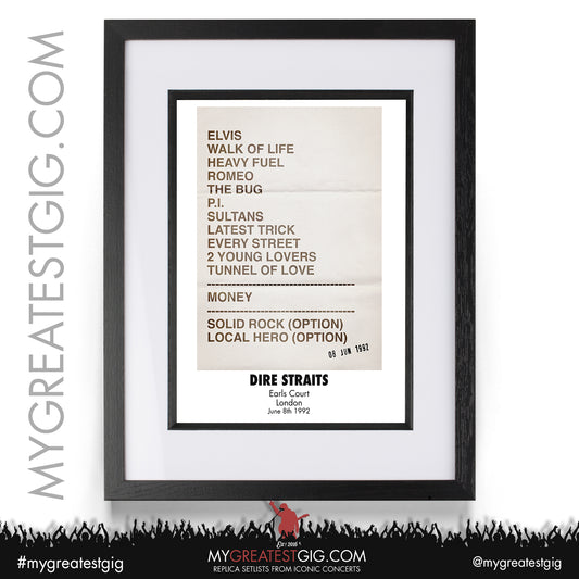 Dire Straits - London - June 8th 1992 Replica Setlist Poster