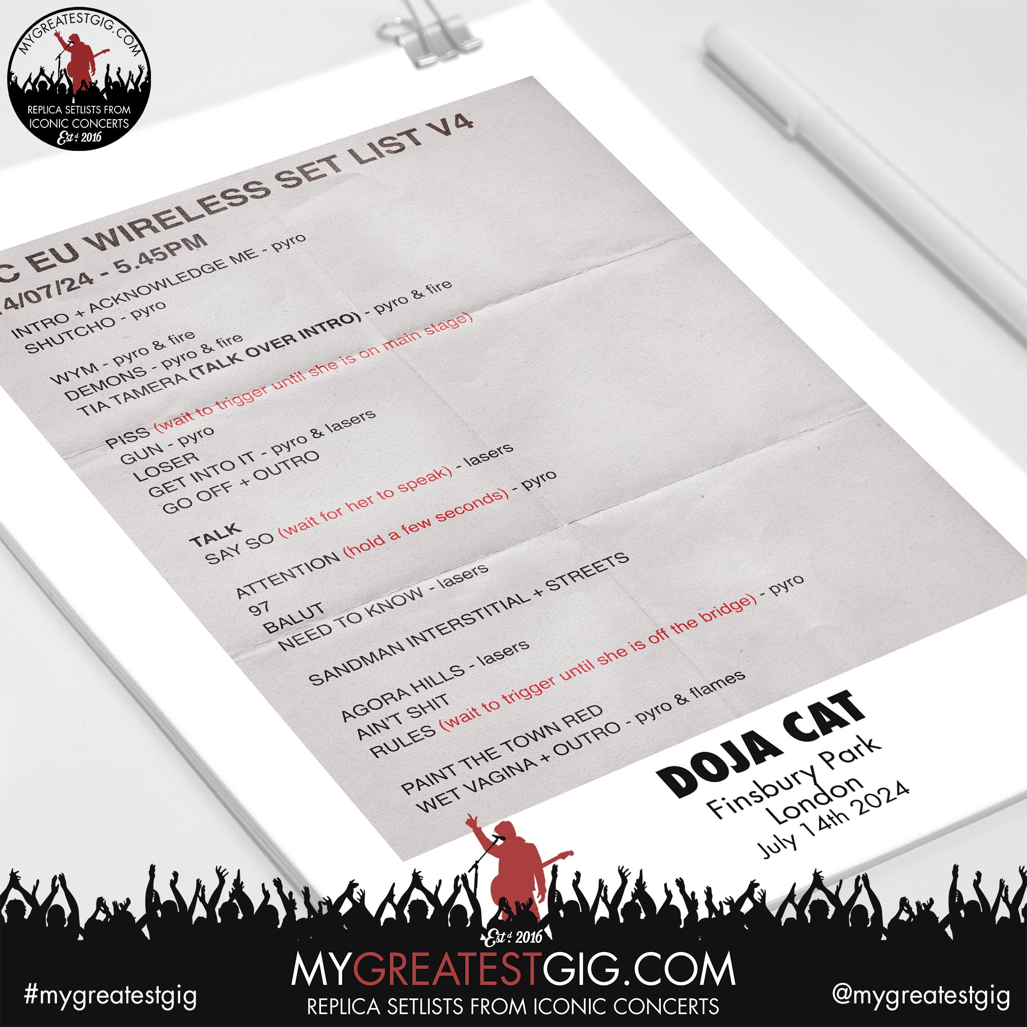 Wireless Setlist Doja Cat - Wireless Festival - July 14th 2024 Replica Setlist Poster ...