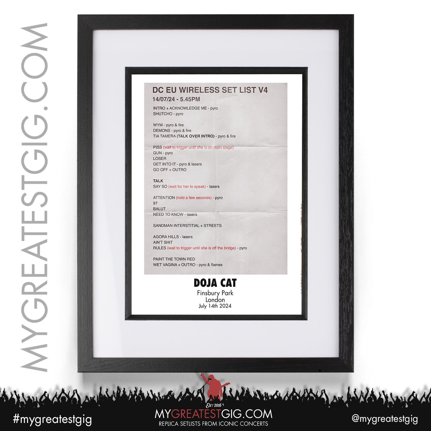 Doja Cat - Wireless Festival - July 14th 2024 Replica Setlist Poster