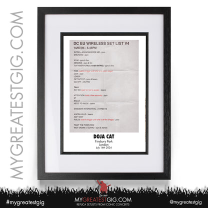 Doja Cat - Wireless Festival - July 14th 2024 Replica Setlist Poster