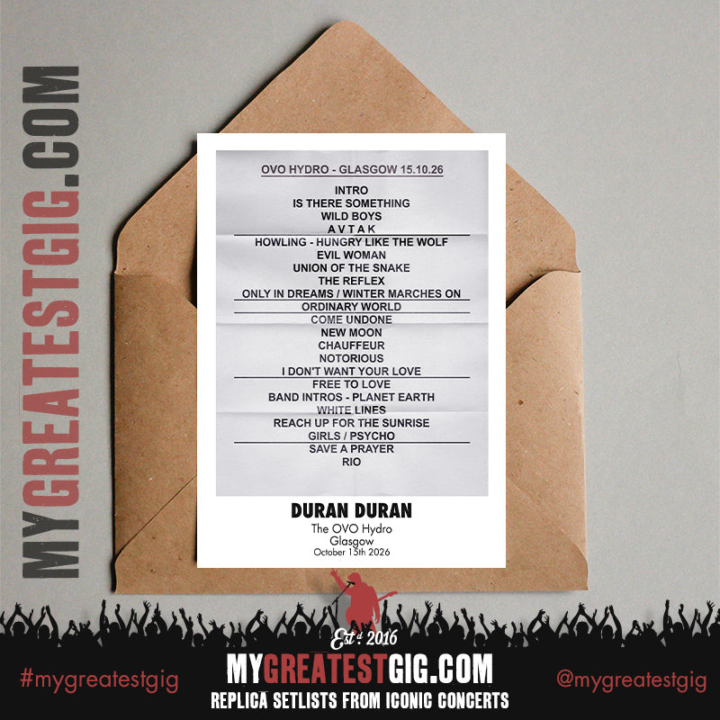 Duran Duran - Free To Love Tour 2026 -  Replica Setlist Posters