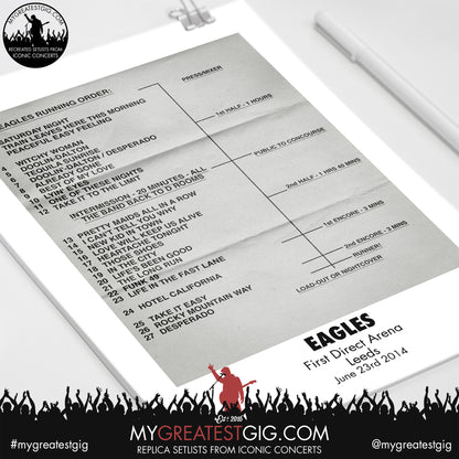 Eagles - Leeds - June 23rd 2014 Replica Setlist Poster