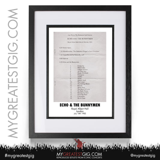 Echo & The Bunnymen - Royal Albert Hall - July 18th 1983 Recreated Setlist Poster