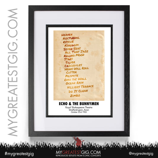Echo & The Bunnymen - Stratford - October 23rd 1983 Recreated Setlist Poster