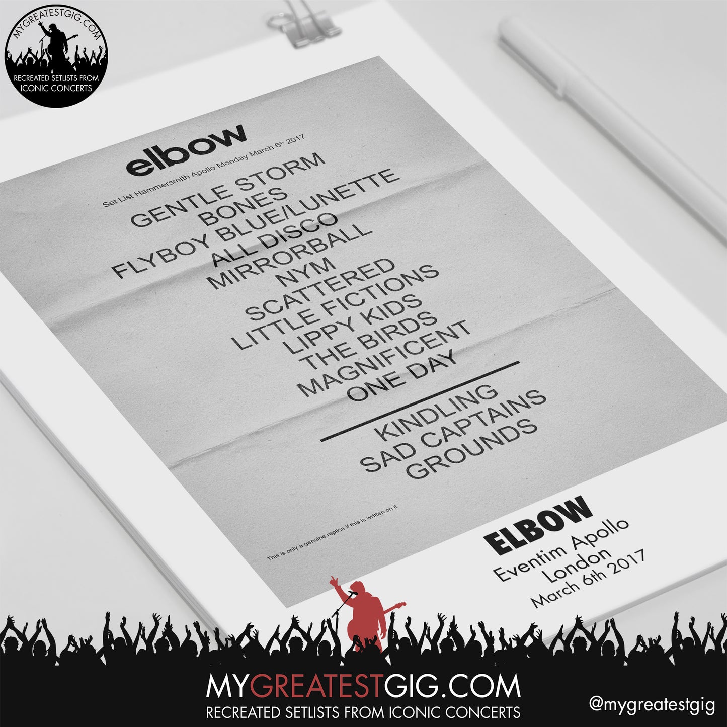 Elbow - London - March 6th 2017 Recreated Setlist Poster
