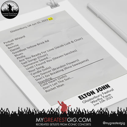 Elton John - Glastonbury Festival - June 25th 2023 Recreated Setlist Poster