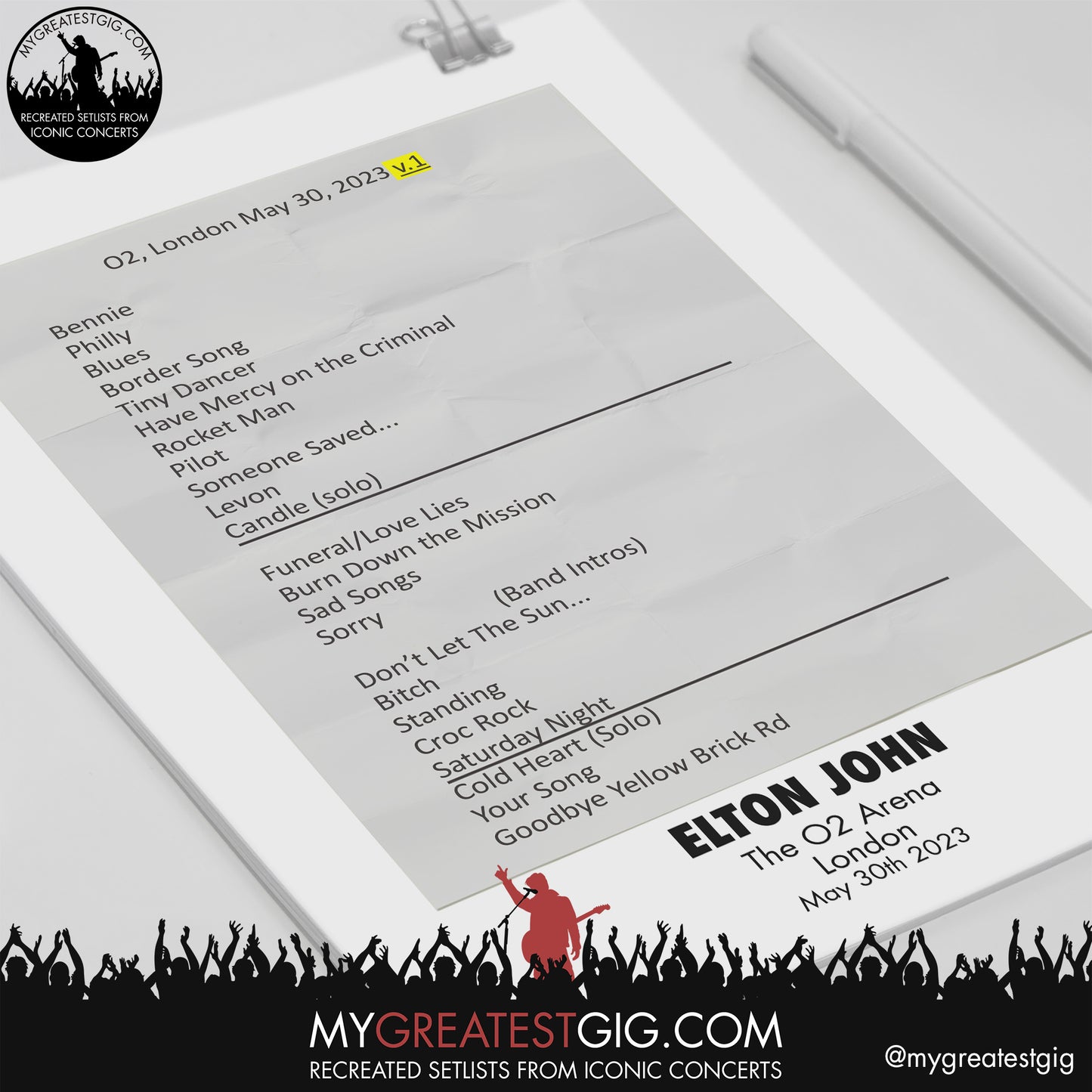 Elton John - London - May 30th 2023 Recreated Setlist Poster