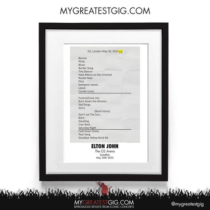 Elton John - London - May 30th 2023 Recreated Setlist Poster