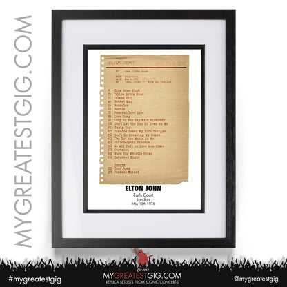 Elton John - London - May 13th 1976 Replica Setlist Poster