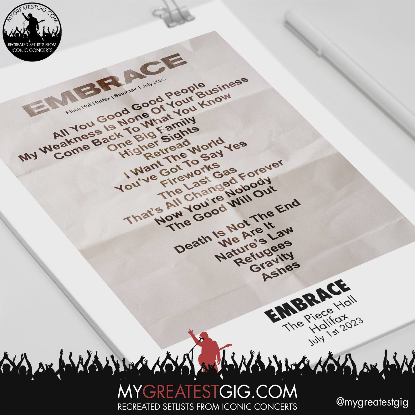 Embrace - Halifax - July 1st 2023 Recreated Setlist Poster