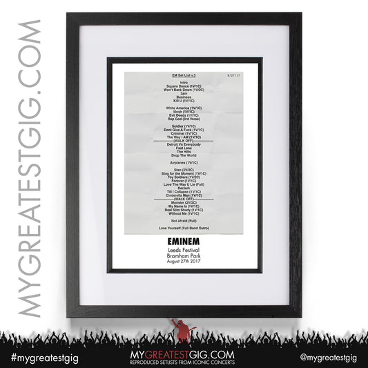 Eminem - Leeds Festival - August 27th 2017 Recreated Setlist Poster